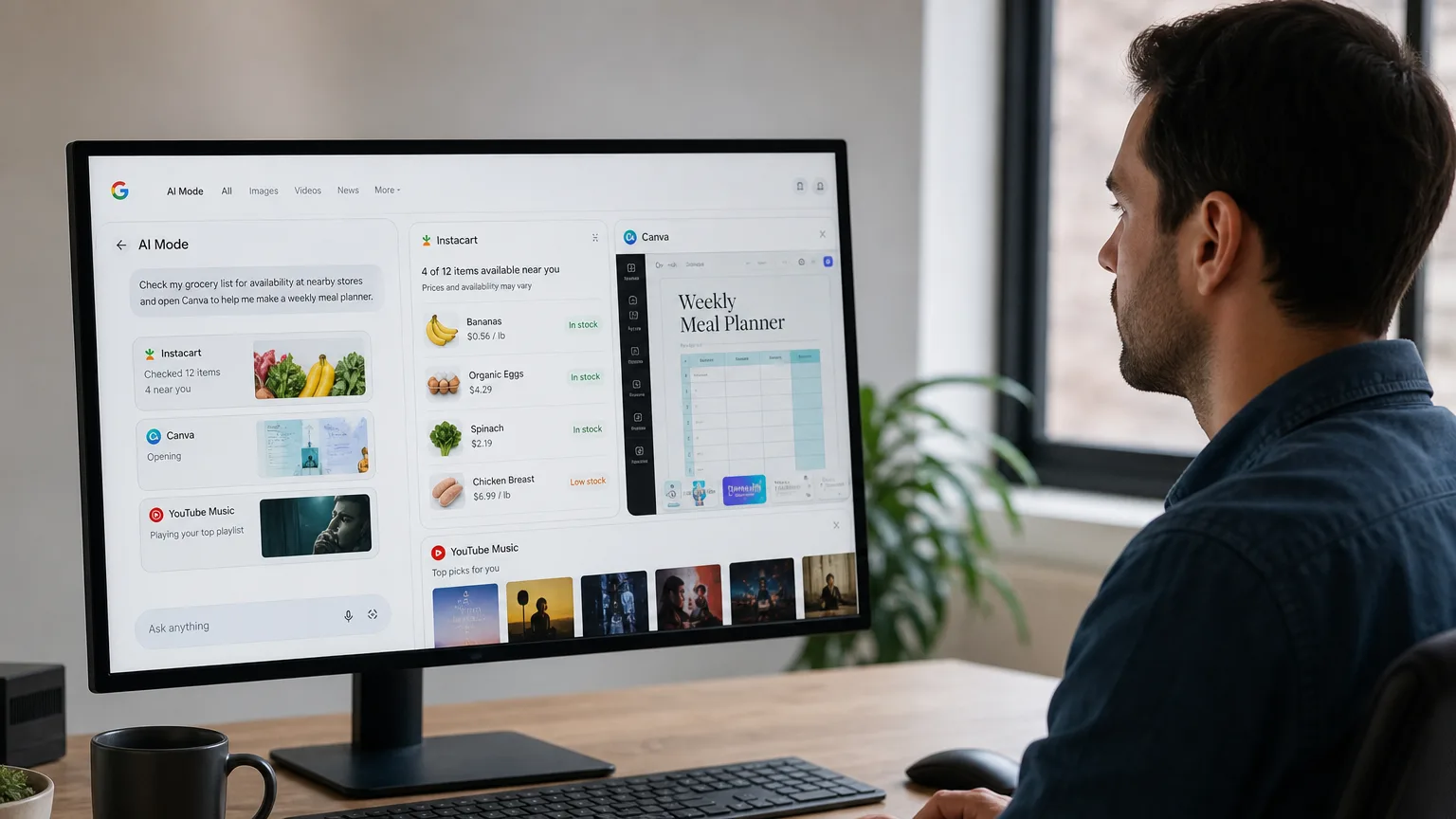 Editorial image for Google's AI Mode Can Now Check Your Grocery List and Open Canva For You